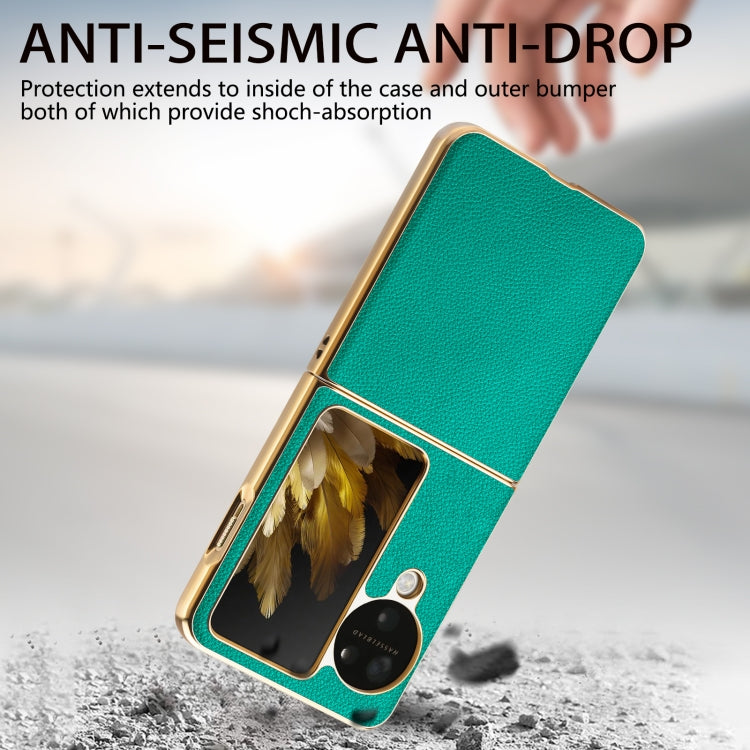 For OPPO Find N3 Flip Litchi Leather Electroplating Shockproof Phone Case(Green)