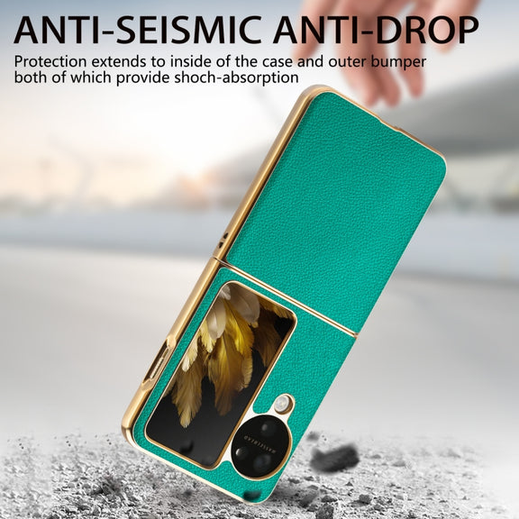 For OPPO Find N3 Flip Litchi Leather Electroplating Shockproof Phone Case(Green)