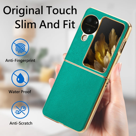 For OPPO Find N3 Flip Litchi Leather Electroplating Shockproof Phone Case(Green)
