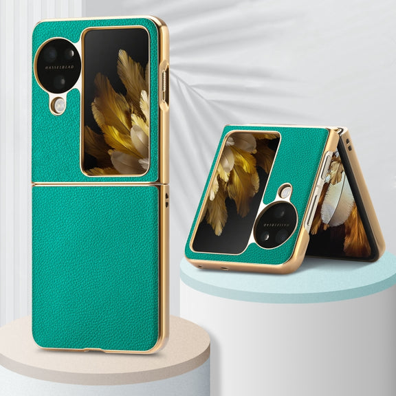 For OPPO Find N3 Flip Litchi Leather Electroplating Shockproof Phone Case(Green)