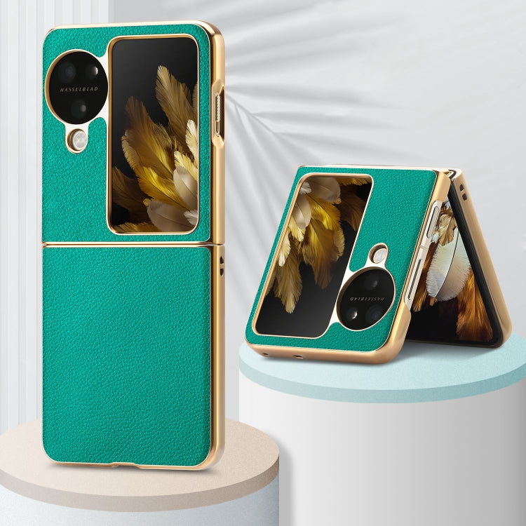 For OPPO Find N3 Flip Litchi Leather Electroplating Shockproof Phone Case(Green)