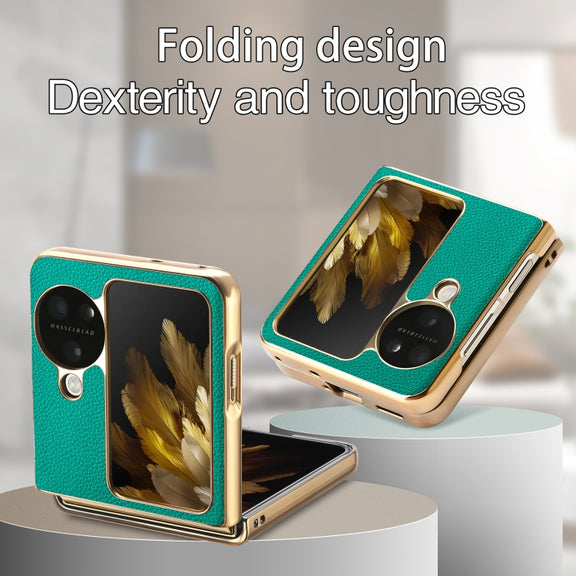 For OPPO Find N3 Flip Litchi Leather Electroplating Shockproof Phone Case(Green)