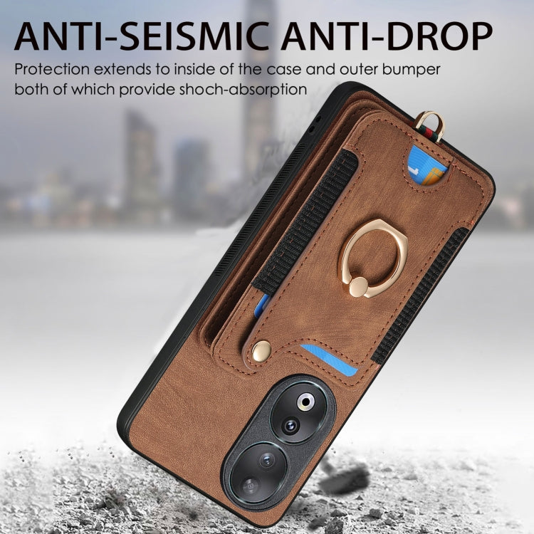 For Honor 90 Retro Skin-feel Ring Multi-card RFID Wallet Phone Case(Brown)
