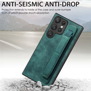 For Samsung Galaxy S22 Ultra 5G Retro Wristband Holder Leather Back Phone Case(Green)