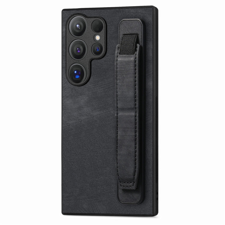 For Samsung Galaxy S24 Ultra 5G Retro Wristband Holder Leather Back Phone Case(Black)