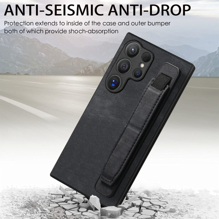 For Samsung Galaxy S24 Ultra 5G Retro Wristband Holder Leather Back Phone Case(Black)