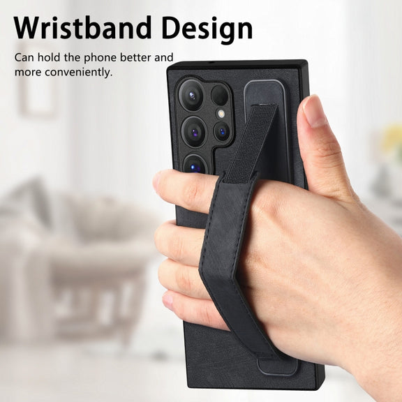 For Samsung Galaxy S24 Ultra 5G Retro Wristband Holder Leather Back Phone Case(Black)