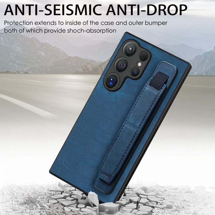 For Samsung Galaxy S24 Ultra 5G Retro Wristband Holder Leather Back Phone Case(Blue)