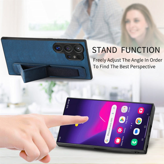 For Samsung Galaxy S24 Ultra 5G Retro Wristband Holder Leather Back Phone Case(Blue)