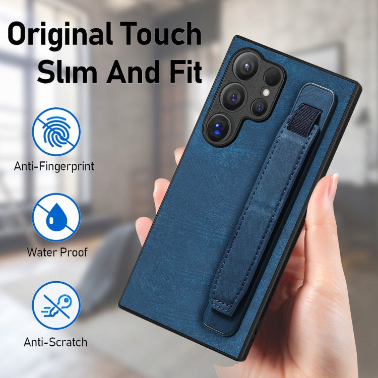 For Samsung Galaxy S24 Ultra 5G Retro Wristband Holder Leather Back Phone Case(Blue)