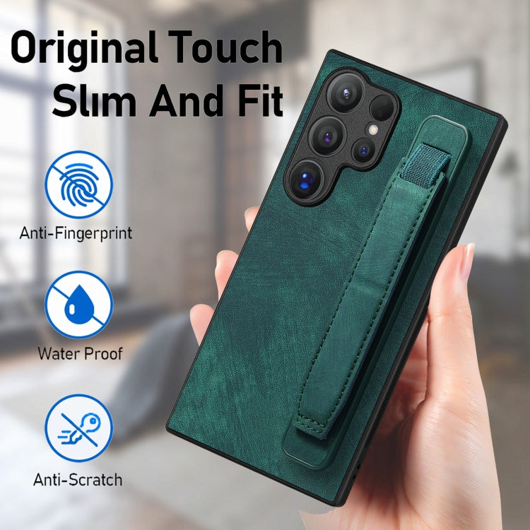 For Samsung Galaxy S24 Ultra 5G Retro Wristband Holder Leather Back Phone Case(Green)