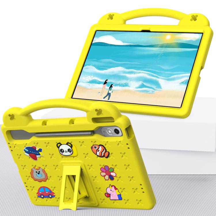 For  Lenovo Xiaoxin Pad Pro 12.7 2025 Handle Kickstand Children EVA Shockproof Tablet Case(Yellow)