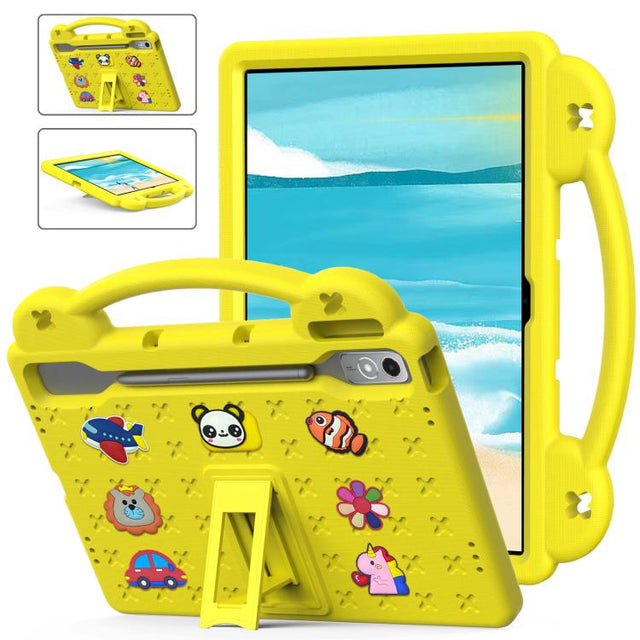 For  Lenovo Xiaoxin Pad Pro 12.7 2025 Handle Kickstand Children EVA Shockproof Tablet Case(Yellow)