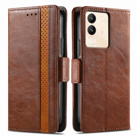 For vivo X100 CaseNeo Splicing Dual Magnetic Buckle Leather Phone Case(Brown)