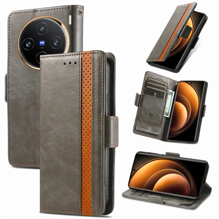 For vivo X100 CaseNeo Splicing Dual Magnetic Buckle Leather Phone Case(Gray)