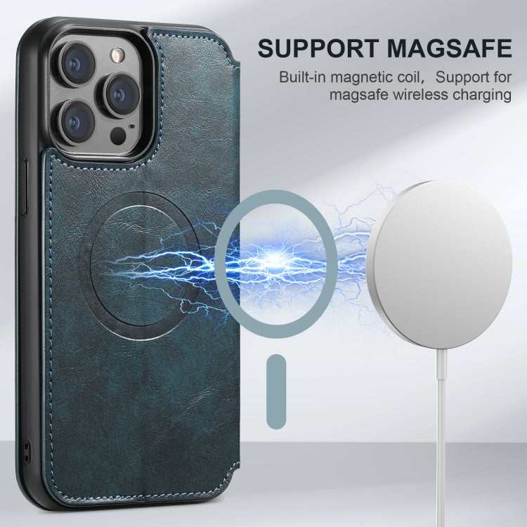 For iPhone 16 Plus Suteni J05 Leather Magnetic MagSafe Phone Case(Blue)