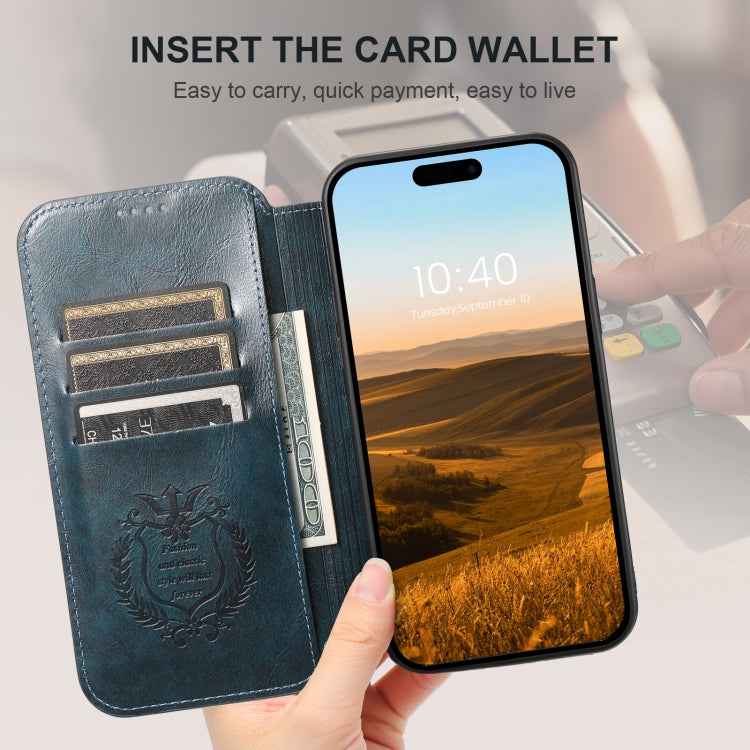 For iPhone 16 Plus Suteni J05 Leather Magnetic MagSafe Phone Case(Blue)