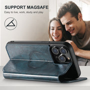 For iPhone 16 Plus Suteni J05 Leather Magnetic MagSafe Phone Case(Blue)