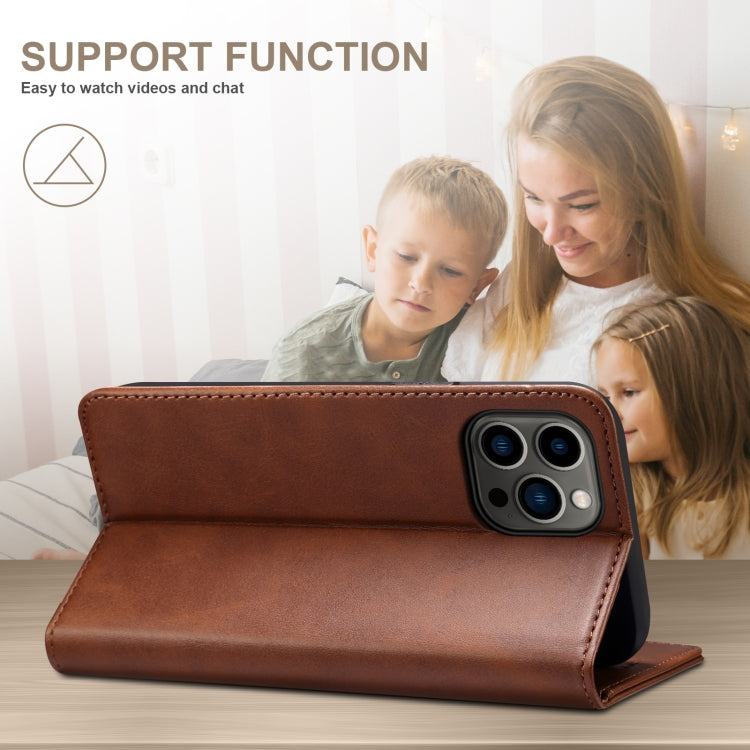 For iPhone 16 Suteni Calf Texture Horizontal Flip Leather Phone Case(Brown)