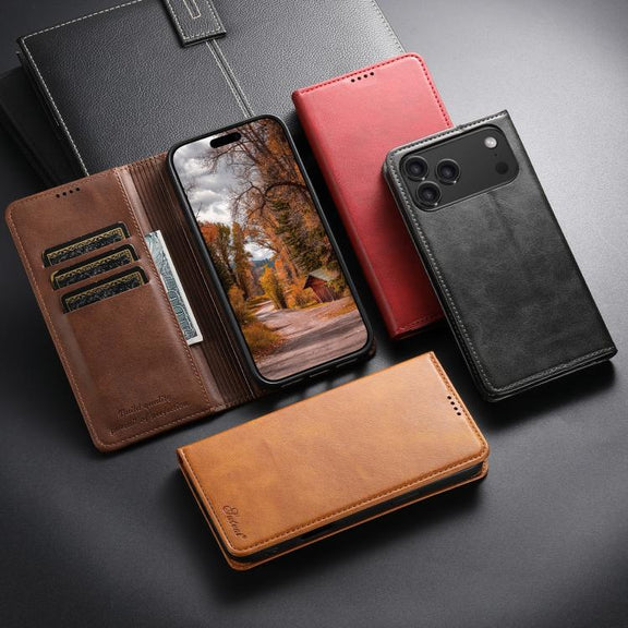 For iPhone 16 Suteni Calf Texture Horizontal Flip Leather Phone Case(Brown)