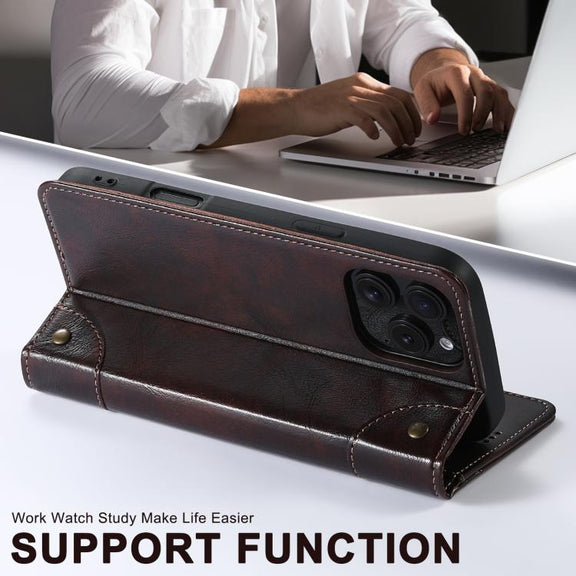 For iPhone 16e Suteni Baroque Calf Texture Buckle Wallet Leather Phone Case(Brown)