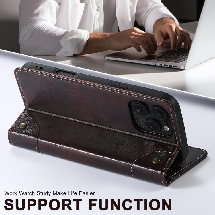 For iPhone 16e Suteni Baroque Calf Texture Buckle Wallet Leather Phone Case(Brown)