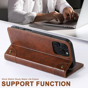 For iPhone 16e Suteni Baroque Calf Texture Buckle Wallet Leather Phone Case(Khaki)