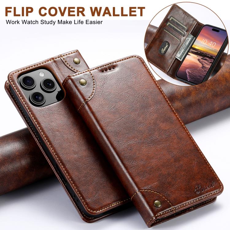 For iPhone 16e Suteni Baroque Calf Texture Buckle Wallet Leather Phone Case(Khaki)