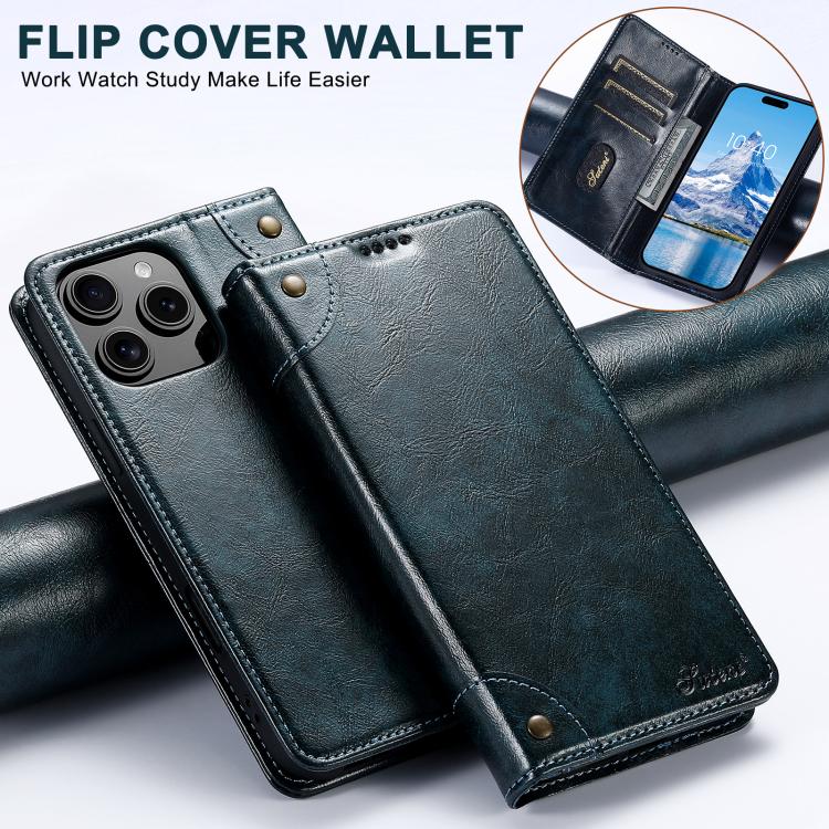 For iPhone 16e Suteni Baroque Calf Texture Buckle Wallet Leather Phone Case(Blue)