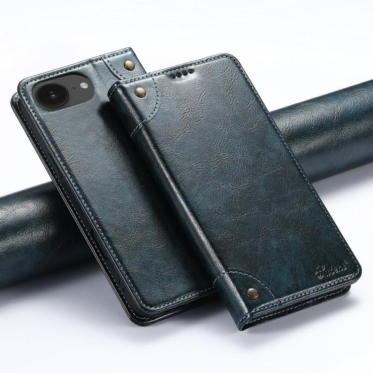 For iPhone 16e Suteni Baroque Calf Texture Buckle Wallet Leather Phone Case(Blue)