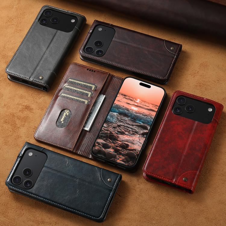For iPhone 16e Suteni Baroque Calf Texture Buckle Wallet Leather Phone Case(Khaki)