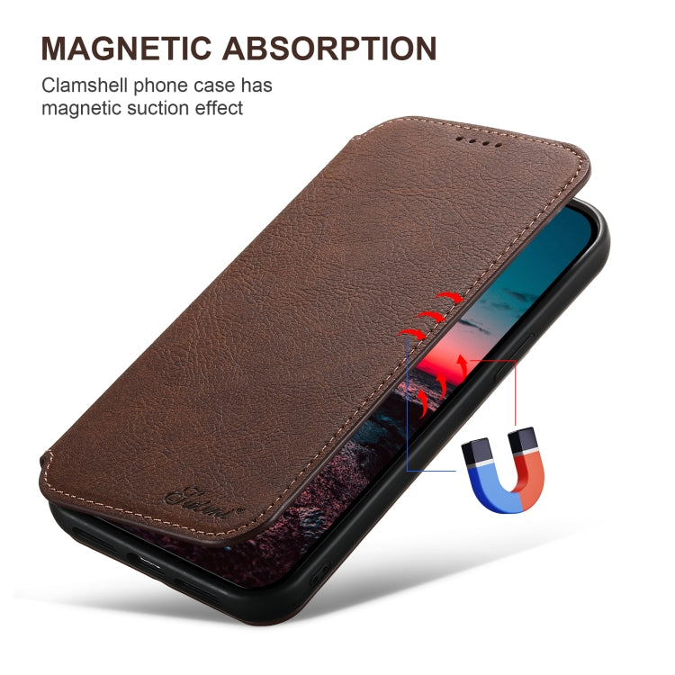 For iPhone 16 Plus Suteni J06 Retro Matte Litchi Texture Leather MagSafe Phone Case(Brown)
