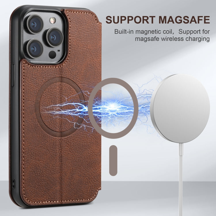 For iPhone 16 Plus Suteni J06 Retro Matte Litchi Texture Leather MagSafe Phone Case(Brown)