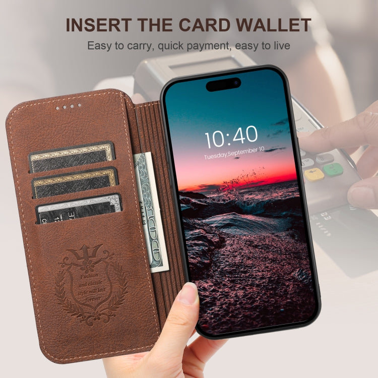 For iPhone 16 Plus Suteni J06 Retro Matte Litchi Texture Leather MagSafe Phone Case(Brown)