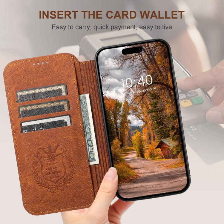 For iPhone 16 Plus Suteni J06 Retro Matte Litchi Texture Leather MagSafe Phone Case(Khaki)