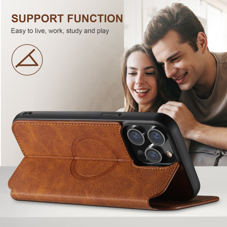 For iPhone 16 Plus Suteni J06 Retro Matte Litchi Texture Leather MagSafe Phone Case(Khaki)