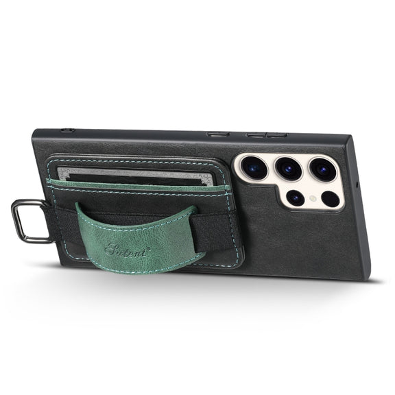 For Samsung Galaxy S24 Ultra 5G Suteni H13 Card Wallet Wrist Strap Holder PU Phone Case(Black)