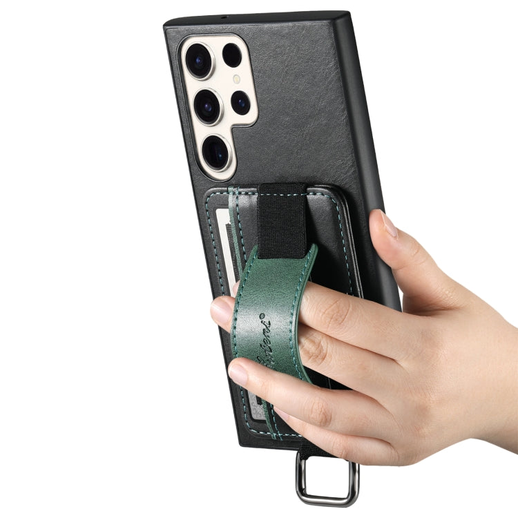 For Samsung Galaxy S24 Ultra 5G Suteni H13 Card Wallet Wrist Strap Holder PU Phone Case(Black)