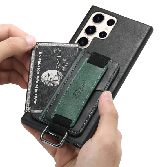 For Samsung Galaxy S24 Ultra 5G Suteni H13 Card Wallet Wrist Strap Holder PU Phone Case(Black)