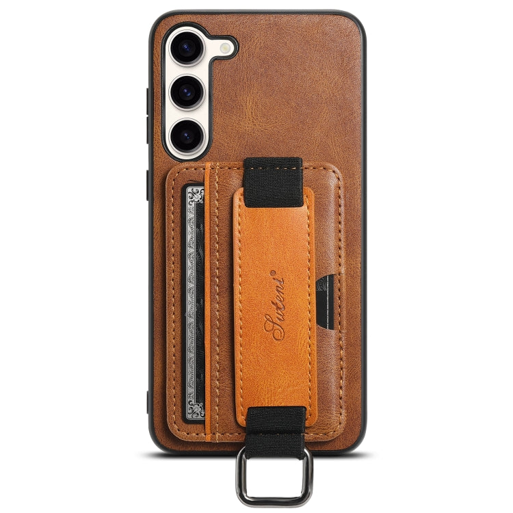 For Samsung Galaxy S24+  5G Suteni H13 Card Wallet Wrist Strap Holder PU Phone Case(Brown)