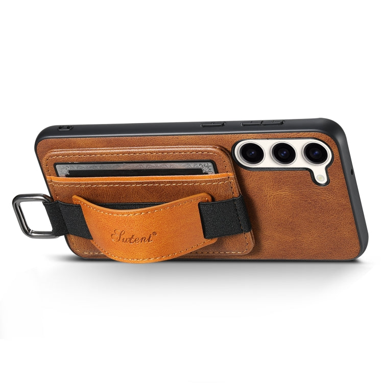 For Samsung Galaxy S24+  5G Suteni H13 Card Wallet Wrist Strap Holder PU Phone Case(Brown)