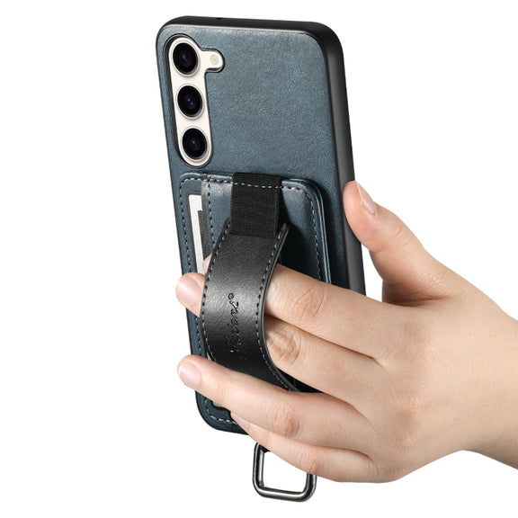 For Samsung Galaxy S24+  5G Suteni H13 Card Wallet Wrist Strap Holder PU Phone Case(Blue)