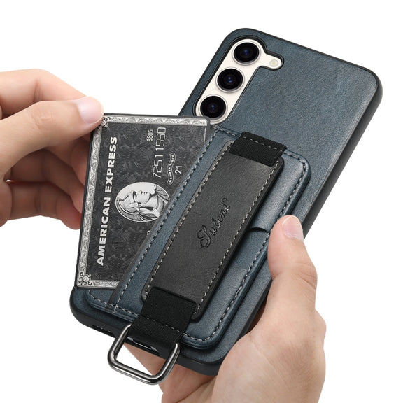 For Samsung Galaxy S24+  5G Suteni H13 Card Wallet Wrist Strap Holder PU Phone Case(Blue)