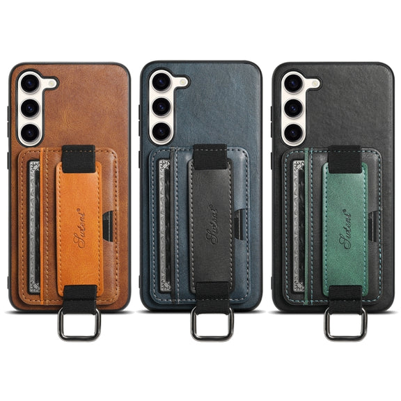 For Samsung Galaxy S24+  5G Suteni H13 Card Wallet Wrist Strap Holder PU Phone Case(Blue)