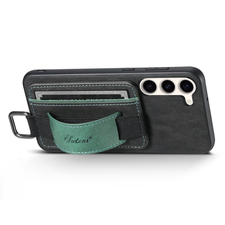 For Samsung Galaxy S24  5G Suteni H13 Card Wallet Wrist Strap Holder PU Phone Case(Black)