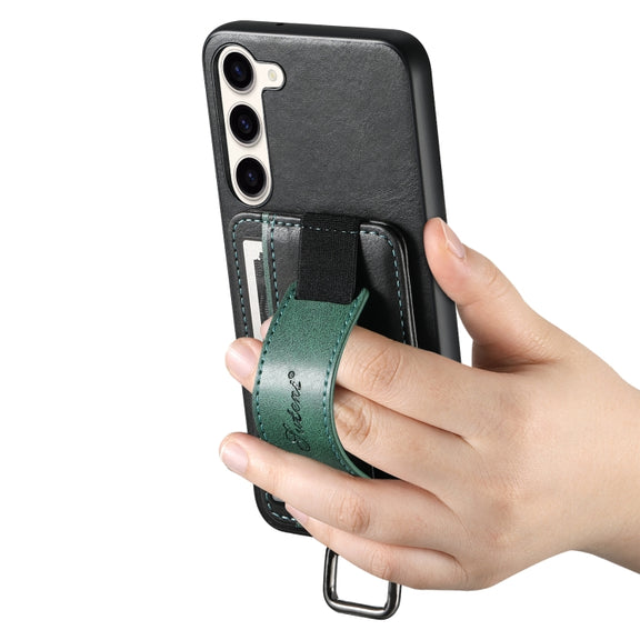 For Samsung Galaxy S24  5G Suteni H13 Card Wallet Wrist Strap Holder PU Phone Case(Black)
