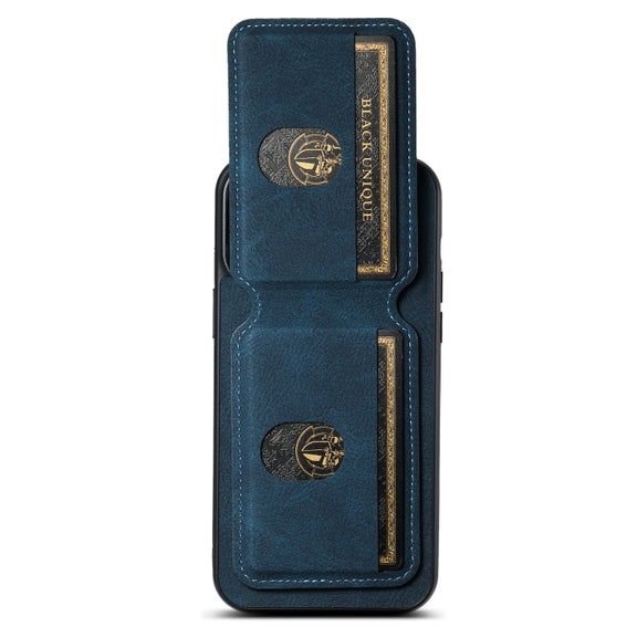 For iPhone 15 Pro Max Suteni H02 Litchi Leather Card Wallet Stand Back Phone Case(Blue)