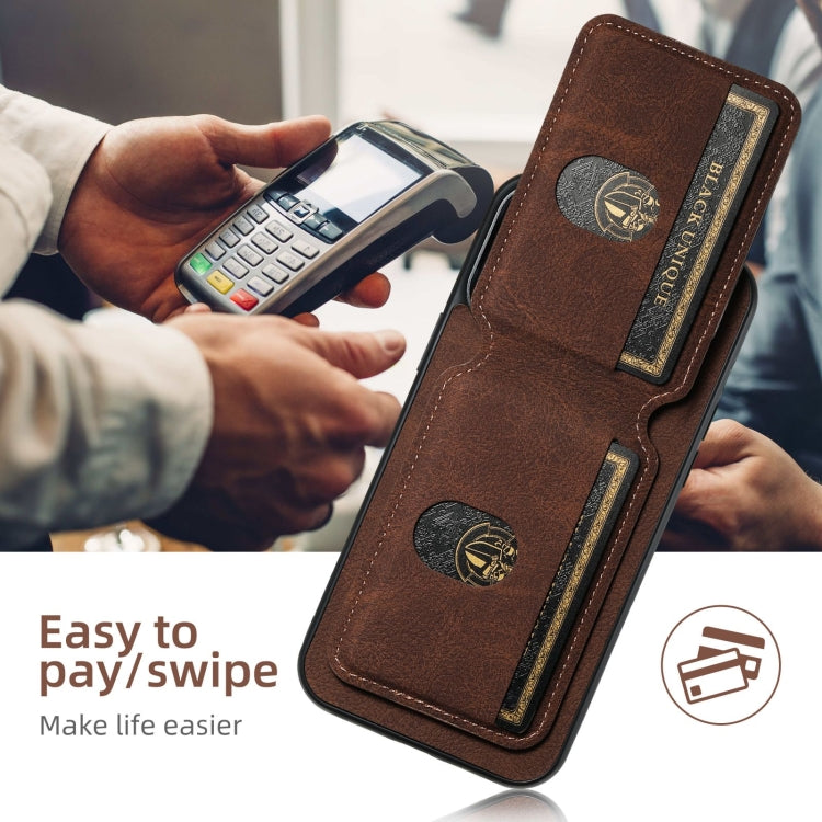 For iPhone 16 Suteni H02 Litchi Leather Card Wallet Stand Back Phone Case(Brown)