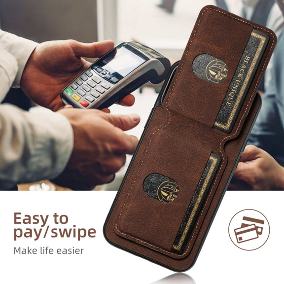 For iPhone 16 Suteni H02 Litchi Leather Card Wallet Stand Back Phone Case(Brown)