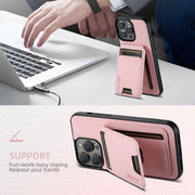 For iPhone 16 Suteni H02 Litchi Leather Card Wallet Stand Back Phone Case(Pink)